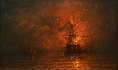 Ship on Fire, 1873 by Francis Danby